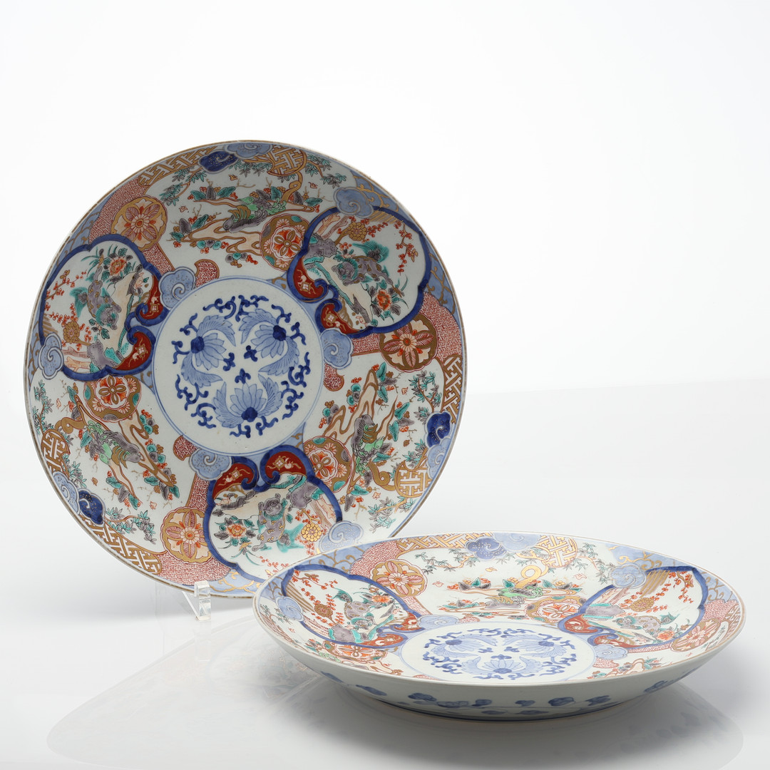 A Pair Of Large Japanese Imari Porcelain Dishes.