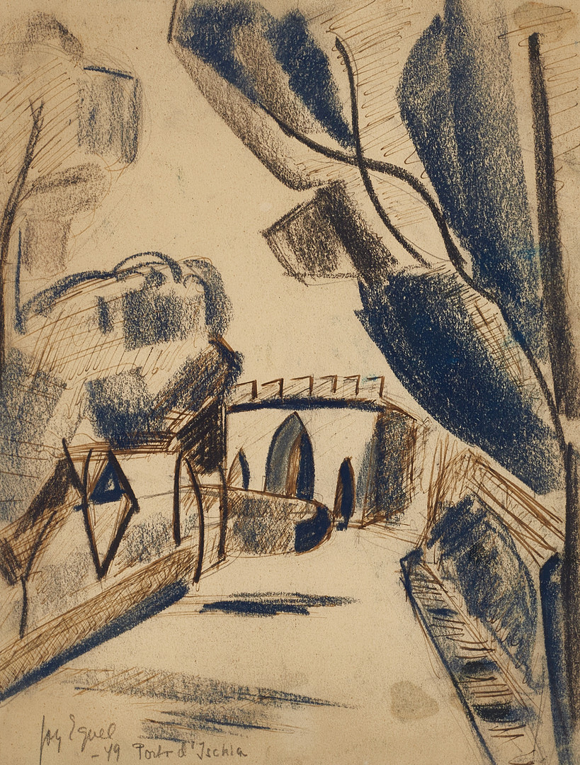 JOY EGNEL (Vilhelmina, 1920-2001, Stockholm). "Porto d´Ischia", signerad och daterad -49, pastell/färgkrita.