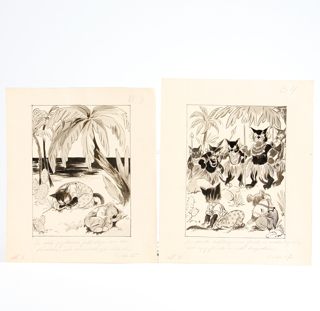 LUCIE LUNDBERG. Originalillustrationer till Trisse, 2 st, 1900-talets mitt.