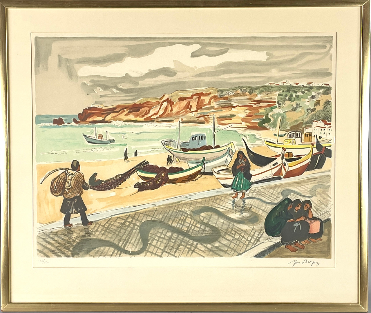 YVES BRAYER (1907-1990), färglitografi, strandparti med fiskebåtar, signerad Yves Brayer samt numrerad 133/150.