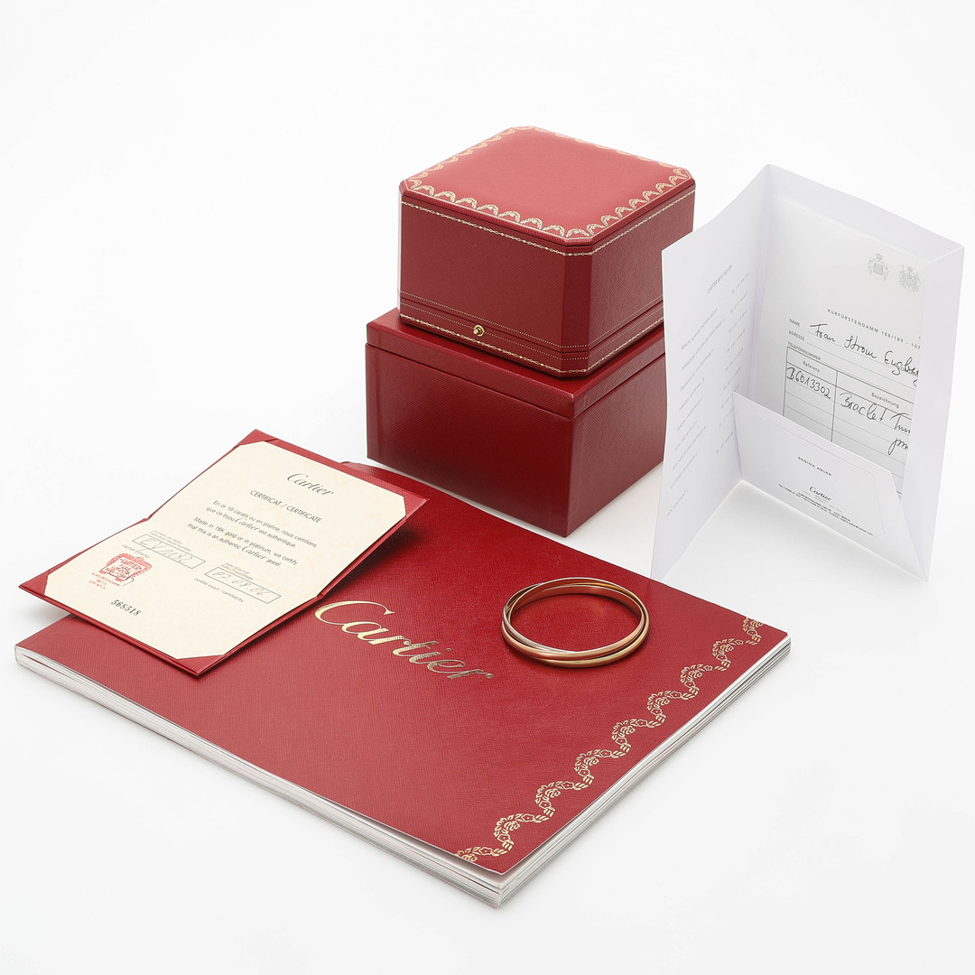CARTIER TRINITY, armring, 18 k trefärgat guld, trois couleurs, klassisk modell, certifikat, box.