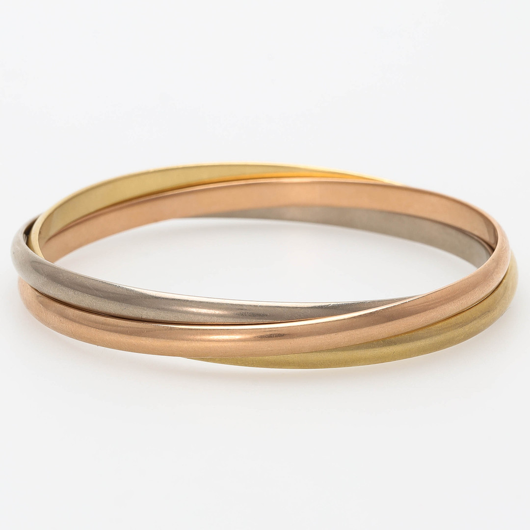 CARTIER TRINITY, armring, 18 k trefärgat guld, trois couleurs, klassisk modell, certifikat, box.