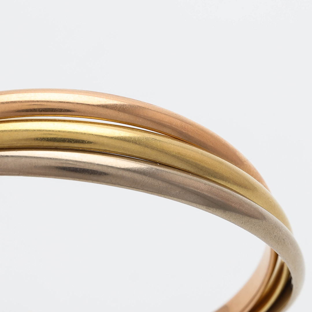 CARTIER TRINITY, armring, 18 k trefärgat guld, trois couleurs, klassisk modell, certifikat, box.