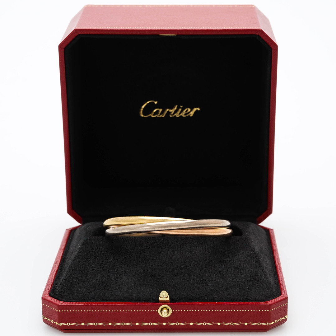CARTIER TRINITY, armring, 18 k trefärgat guld, trois couleurs, klassisk modell, certifikat, box.