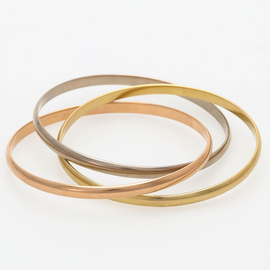 CARTIER TRINITY, armring, 18 k trefärgat guld, trois couleurs, klassisk modell, certifikat, box.