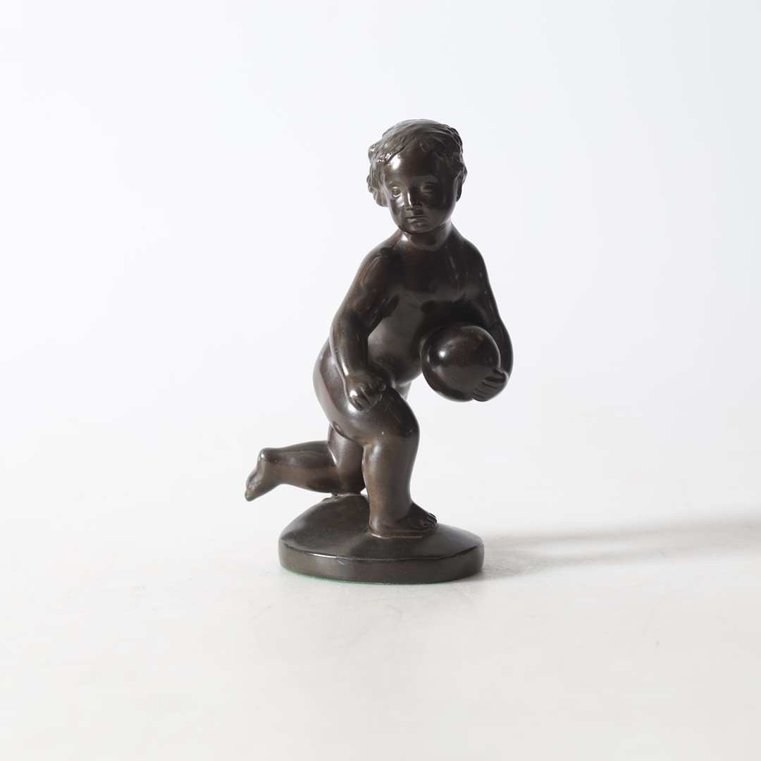 SKULPTUR, bronspatinerad diskometall, Just Andersen, 1930-tal.
