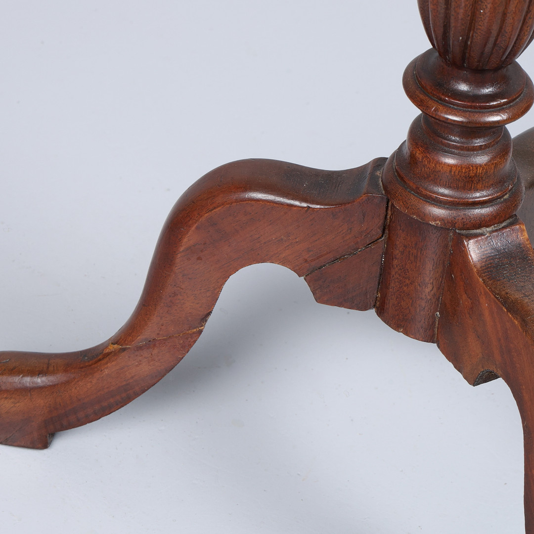 GEORGIAN MAHOGANY PIECRUST TABLE, ANOTHER TABLE, AND CHAIR. (3).