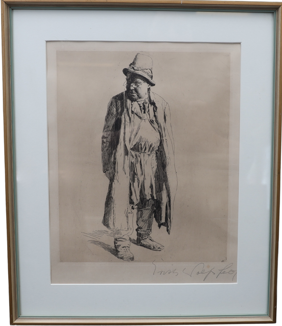 ERICH WOLFSFELD. Mansfigur, etsning, signerad.