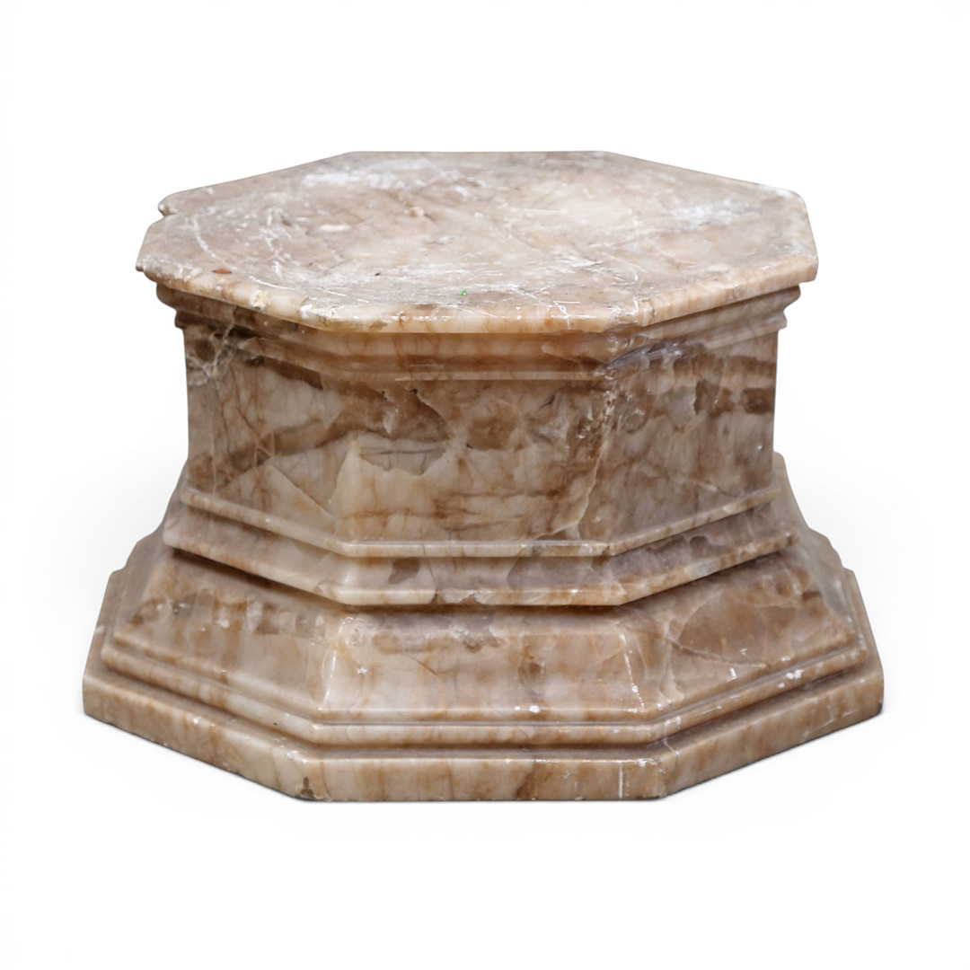 Moulded polygonal alabaster pedestal, probably 19th Century.