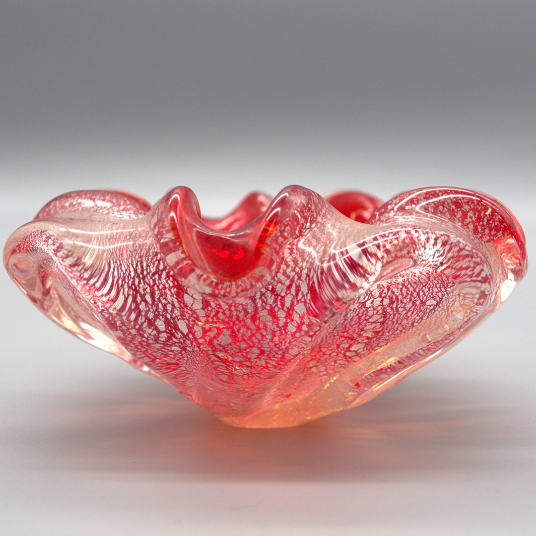 BAROVIER & TOSO. MURANO GLASSCHALE MIT SILBERSTAUB, ITALIEN UM 1950.