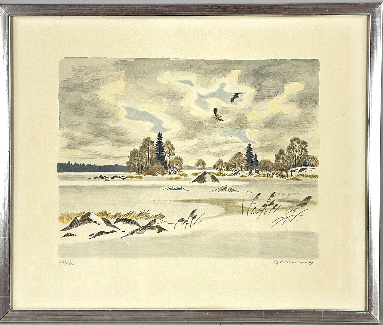 GUNNAR BRUSEWITZ. Färgitografi, Havsörnar, signerad samt numrerad 223/300.
