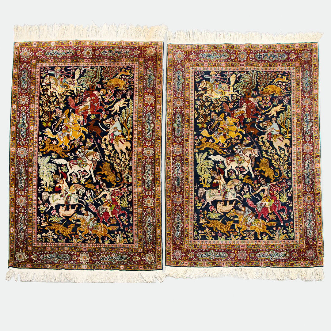 MATTOR. Ett par, Kashmir, part silk, old/semiantika.
