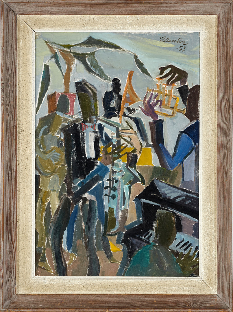 JERKER HELANDER (1920–2000). Jazzorkester, signerad, daterad -53, olja på duk.