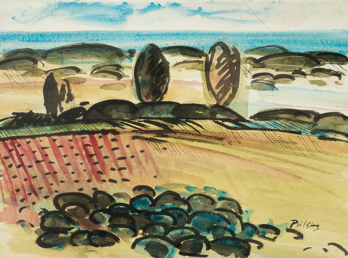 FRANZ PRIKING (Tyskland, 1929-1979), Paysage, signerad, akvarell.