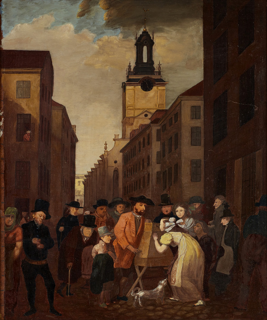 STORKYRKAN, GAMLA STAN, STOCKHOLM, V.Björlund 1945, kopia efter Alexander Lauréus (1783-1823), olja på pannå / masonit.