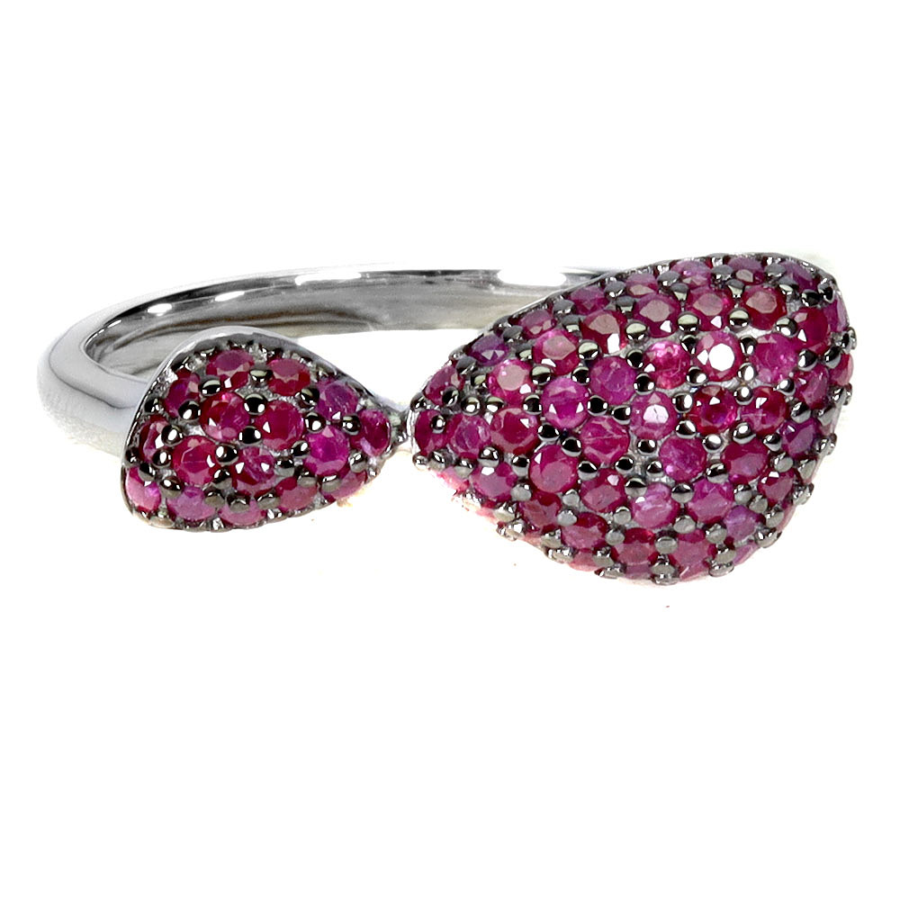 PAVE SET RUBY SILVER RING.