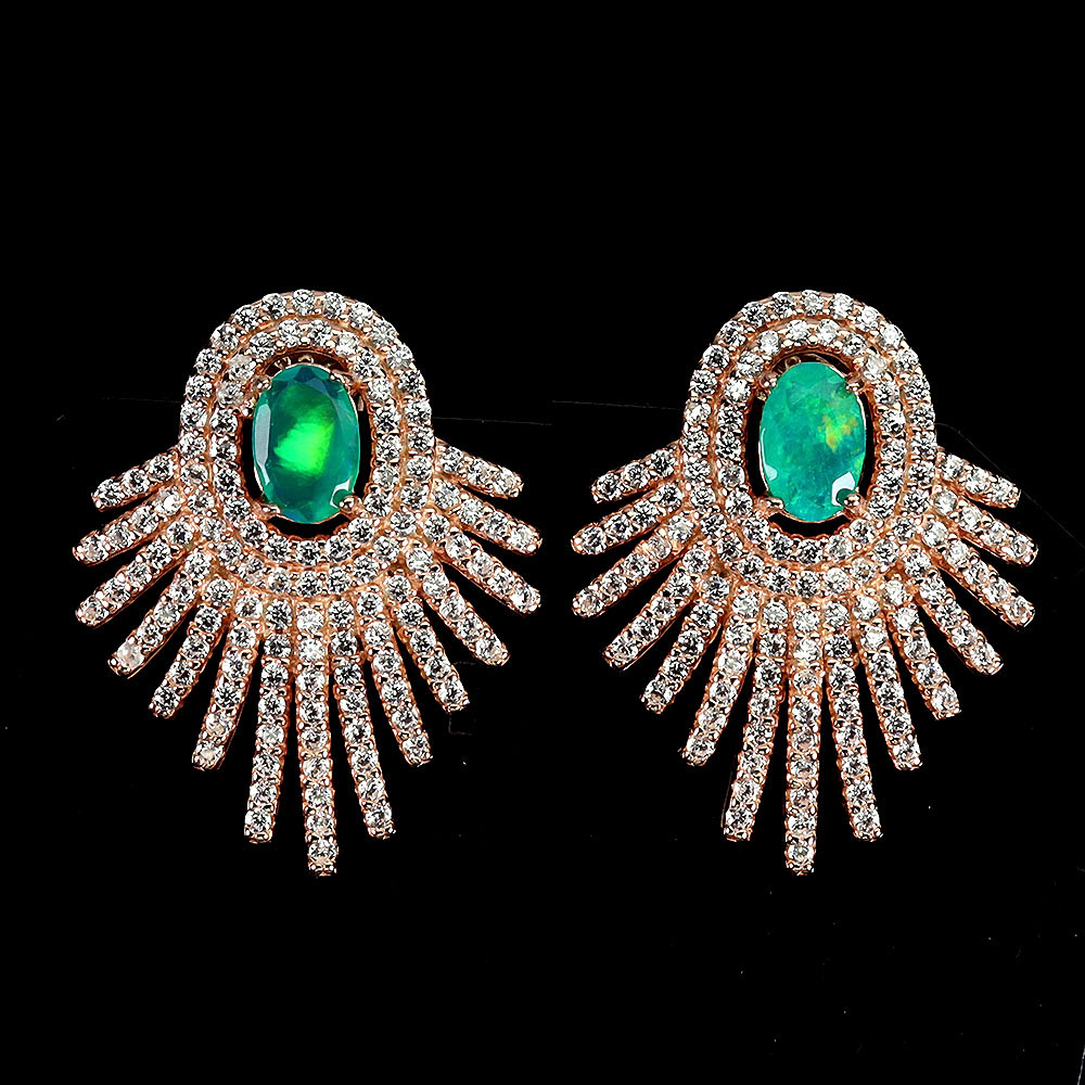 GREEN FIRE OPAL SILVER EARRINGS.