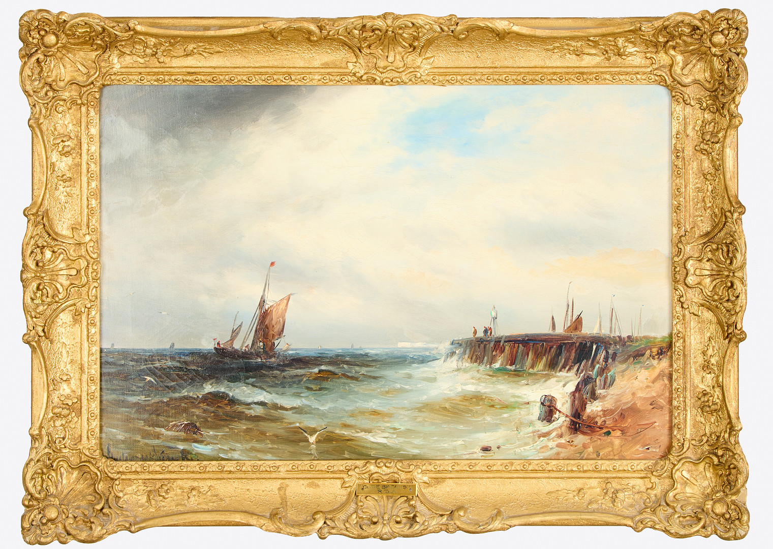 GUSTAVE DE BREANSKI. Kustmotiv med skepp.