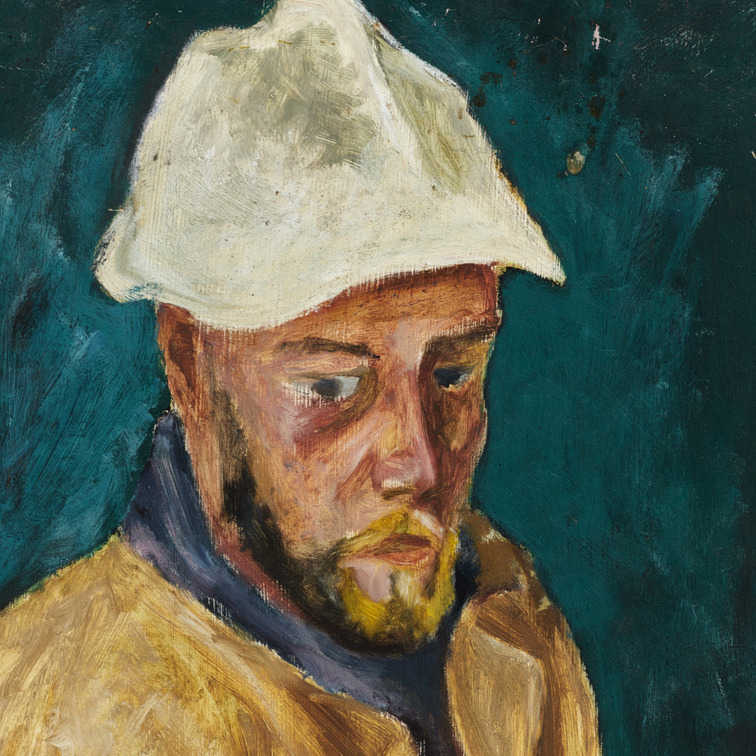 HANS HEDBERG (1917-2007). Självporträtt, monogramsignerad H.H, olja på pannå.