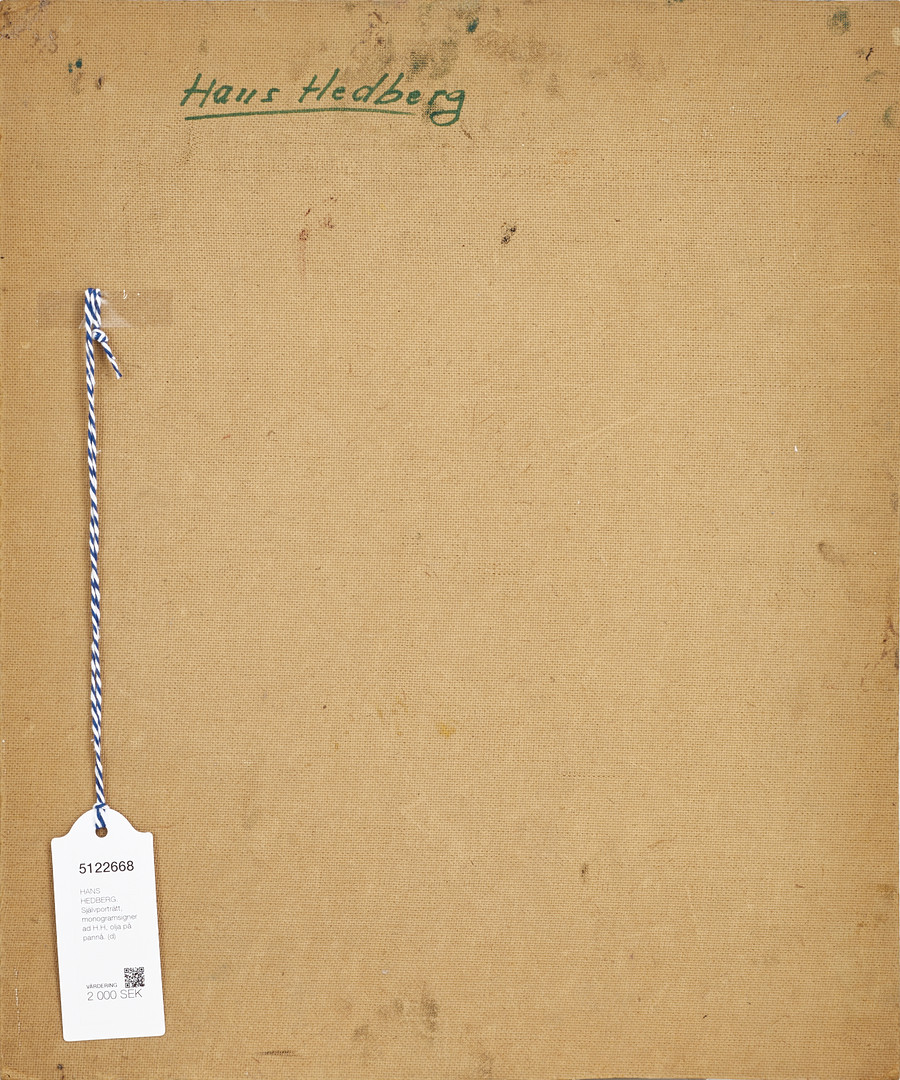 HANS HEDBERG (1917-2007). Självporträtt, monogramsignerad H.H, olja på pannå.