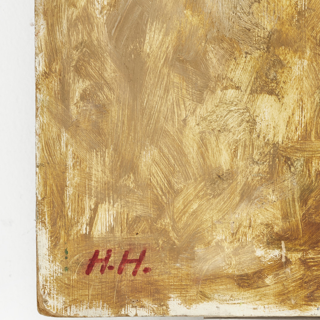 HANS HEDBERG (1917-2007). Självporträtt, monogramsignerad H.H, olja på pannå.