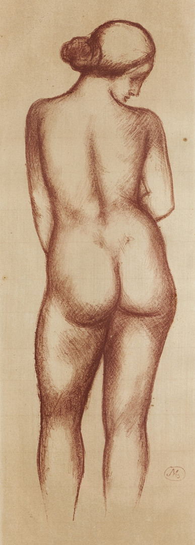 ARISTIDE MAILLOL. (Frankrike, 1861-1944). Modellstudie, stämpelsignerad, litografi.