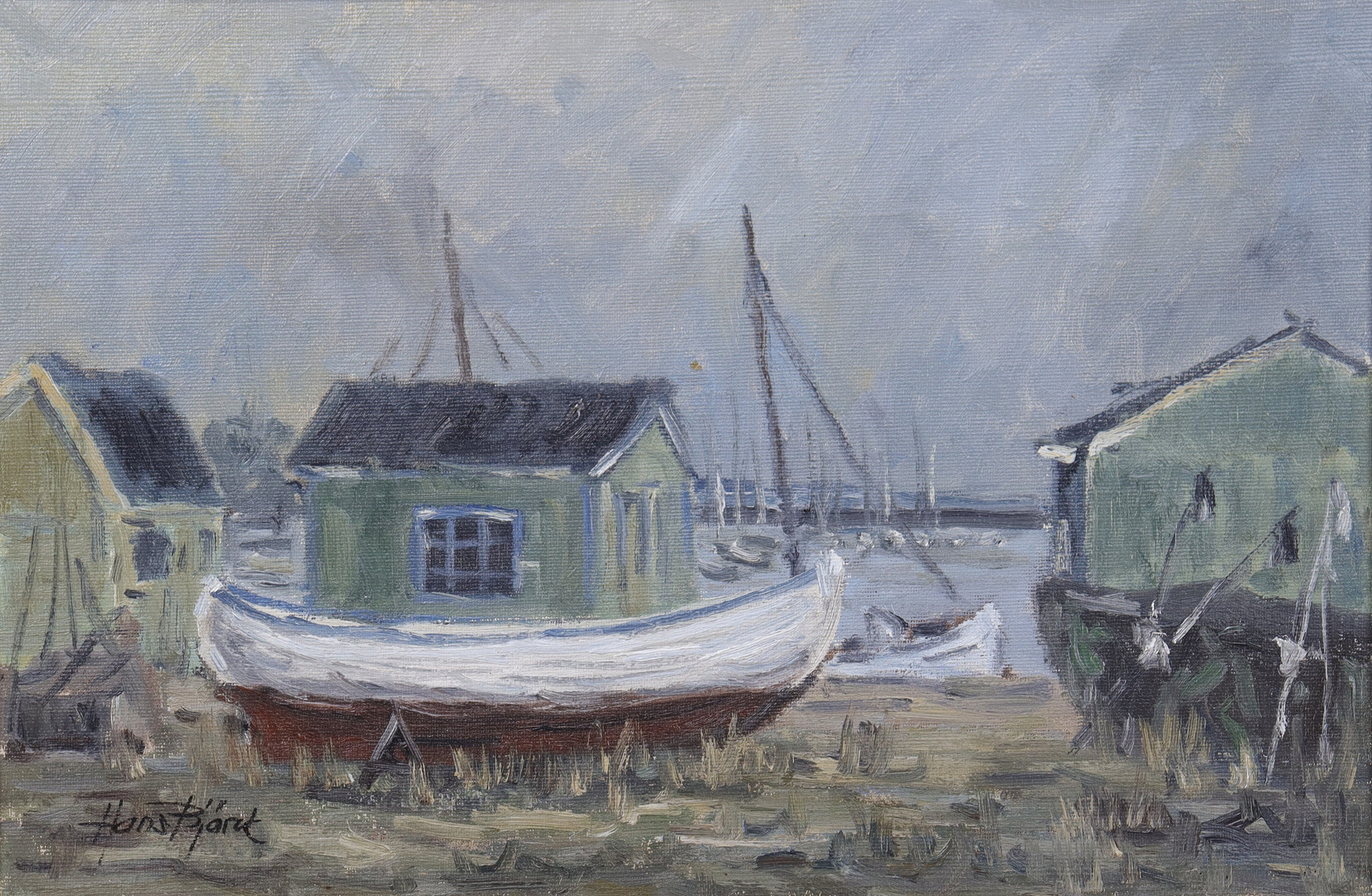 HANS BJÖRCK. olja på duk, fiskeläge.