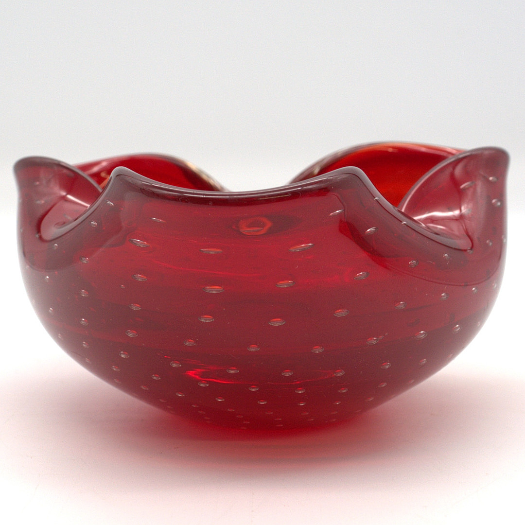 ARCHIMEDE SEGUSO. MURANO GLAS SCHALE, ROT, BULLICANTE, ITALIEN, UM 1950.
