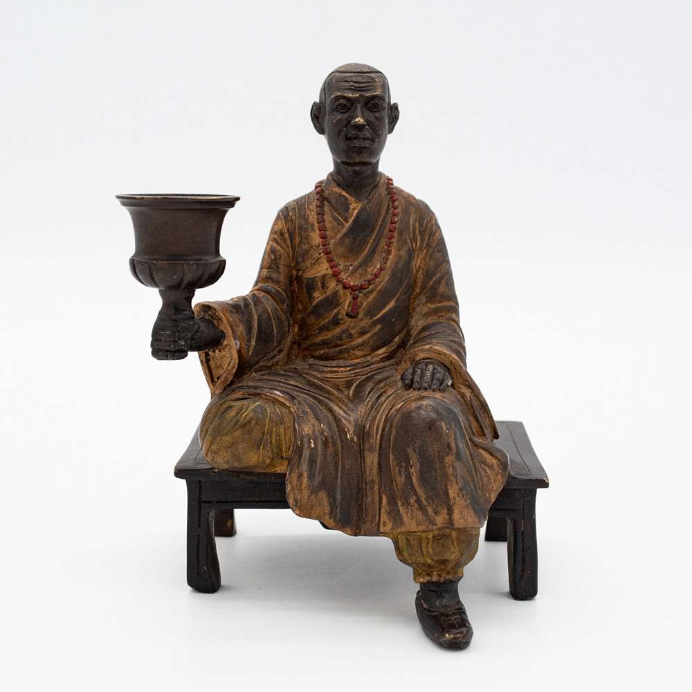 SKULPTUR, PATINIERTE BRONZE, BUDDHISTISCHER MÖNCH / ARHAT, ORIENTALISCHER STIL, BECARA MADRID.