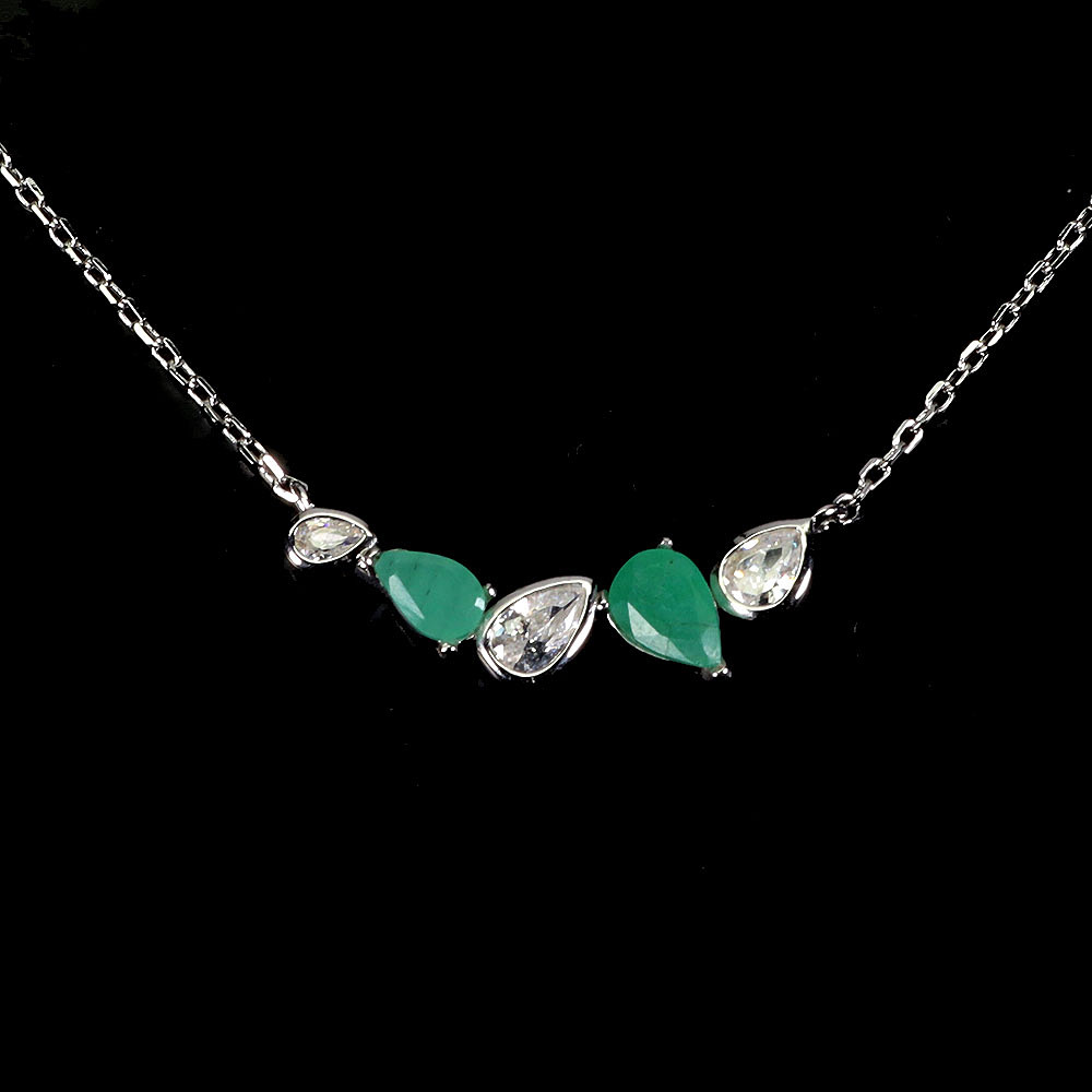 PEAR CUT EMERALD SILVER NECKLACE.