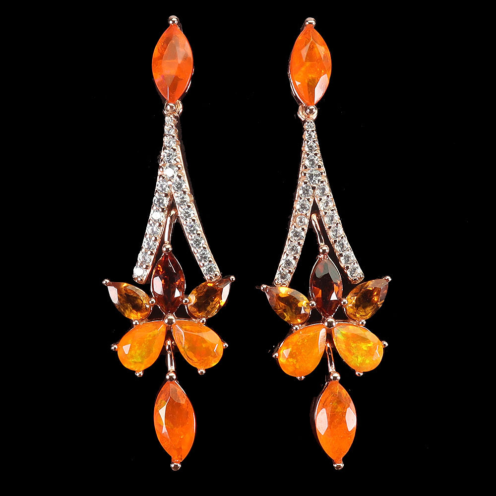 FIRE OPAL SILVER EARRINGS.