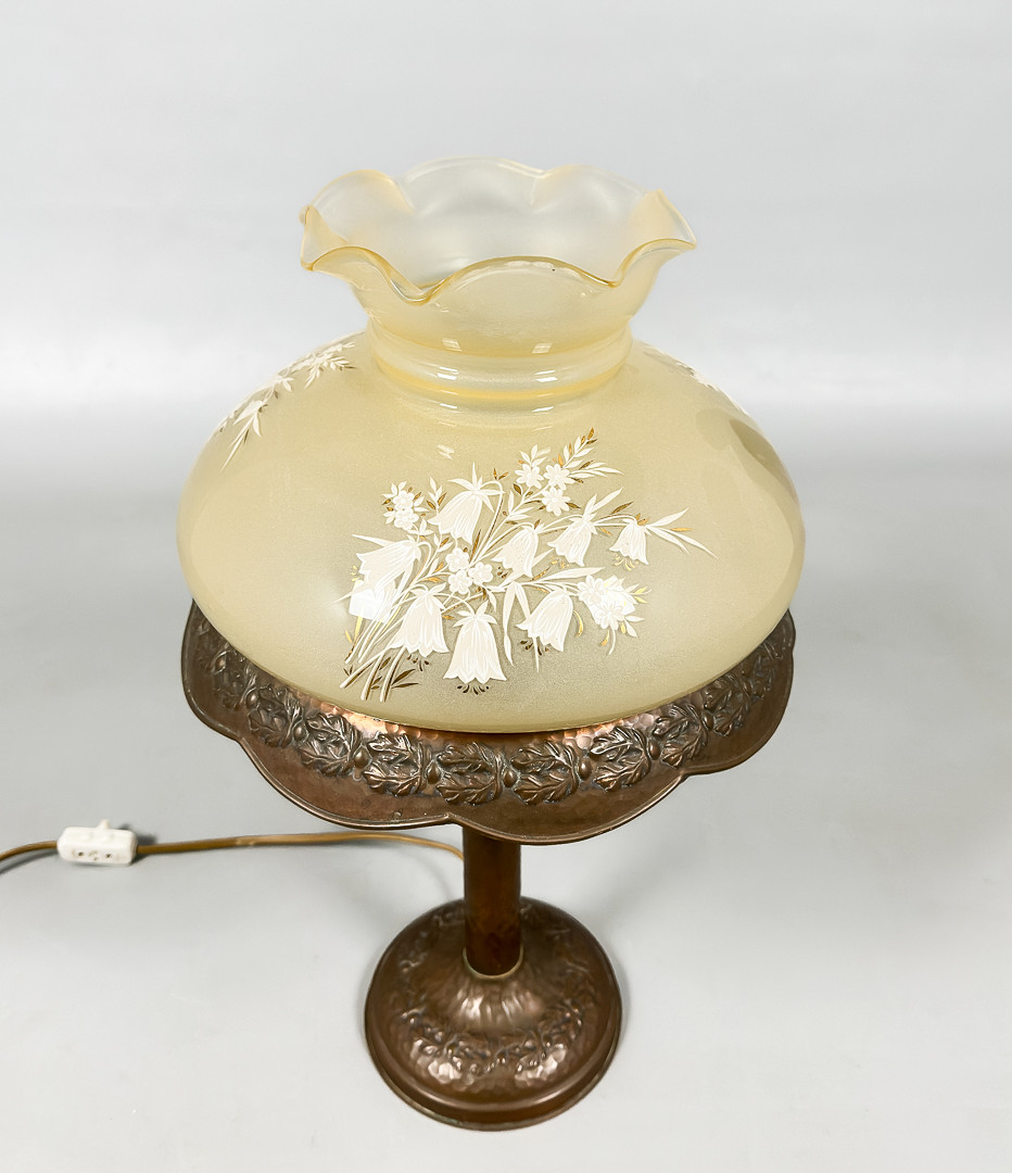 BORDSLAMPA, koppar, glas, Strindberg-stil, 1900-tal.
