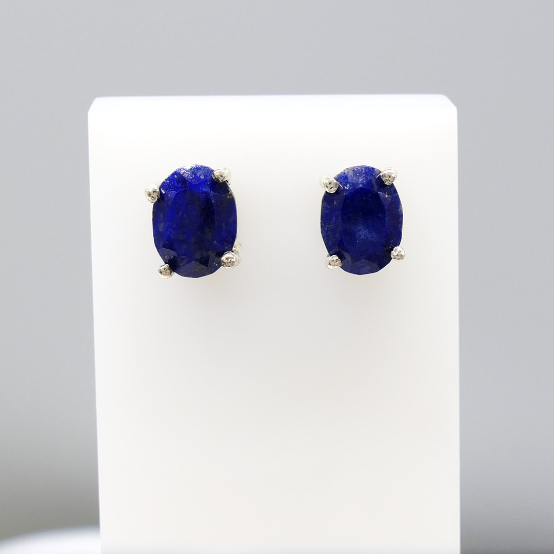 LAPIS LAZULI silver ear studs.