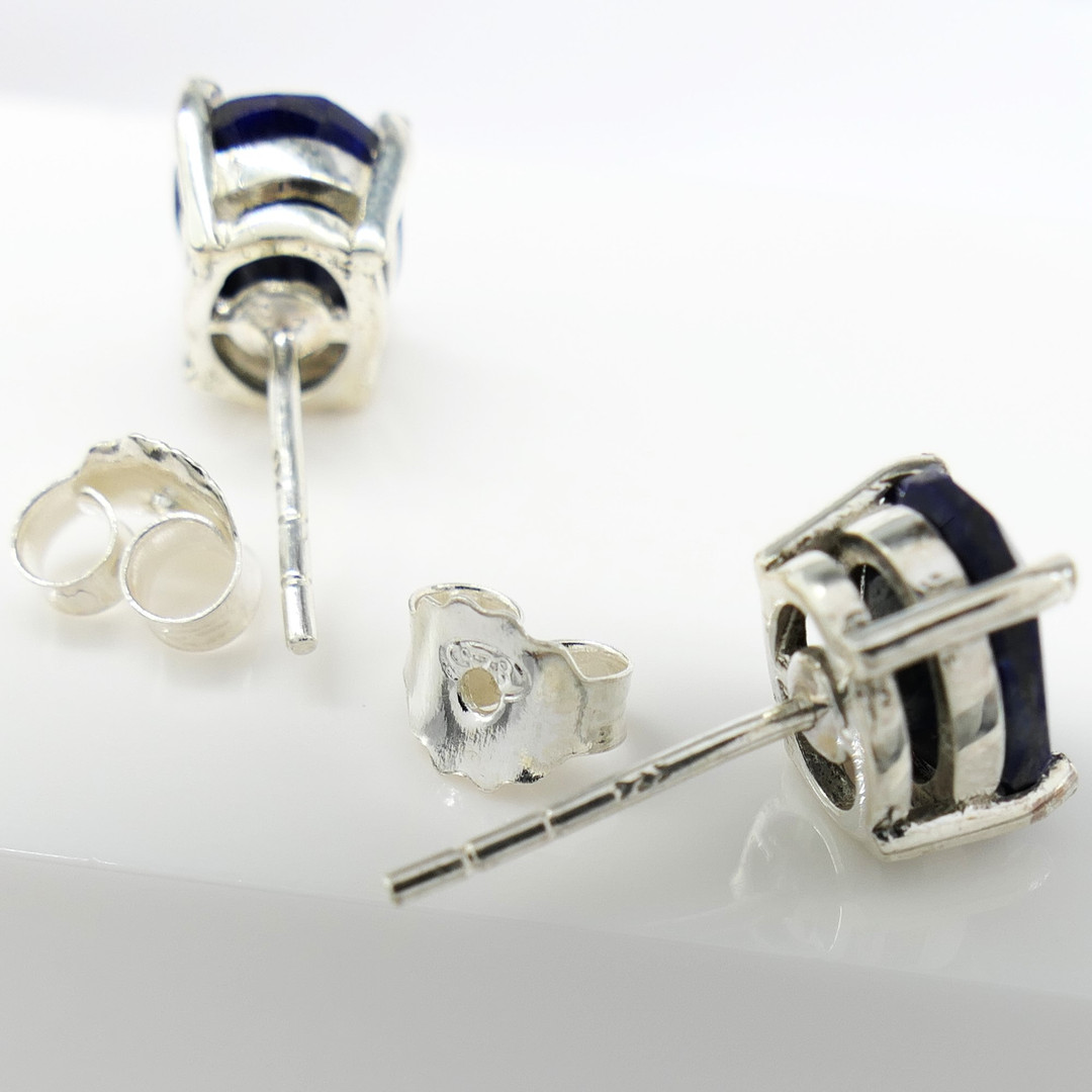 LAPIS LAZULI silver ear studs.