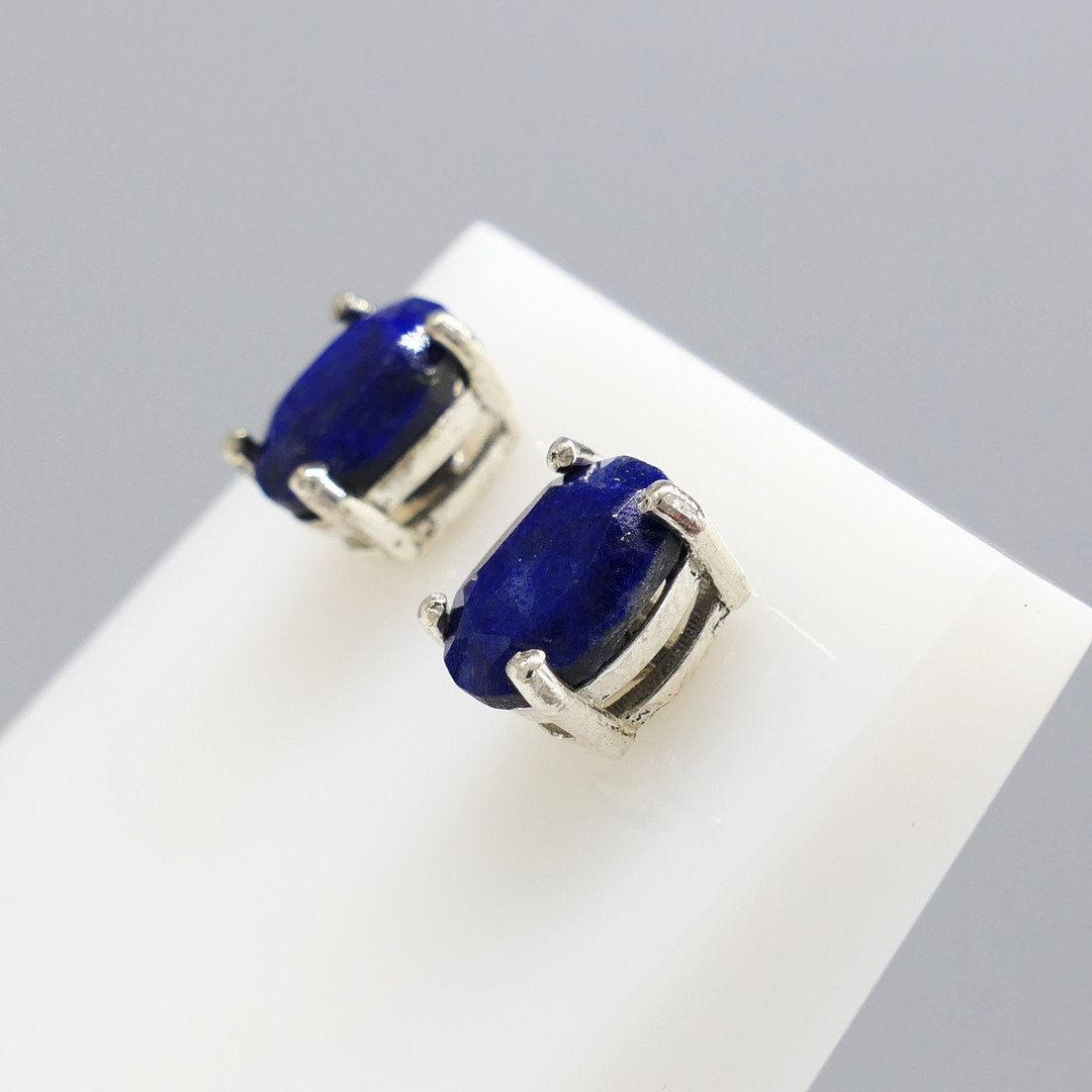 LAPIS LAZULI silver ear studs.