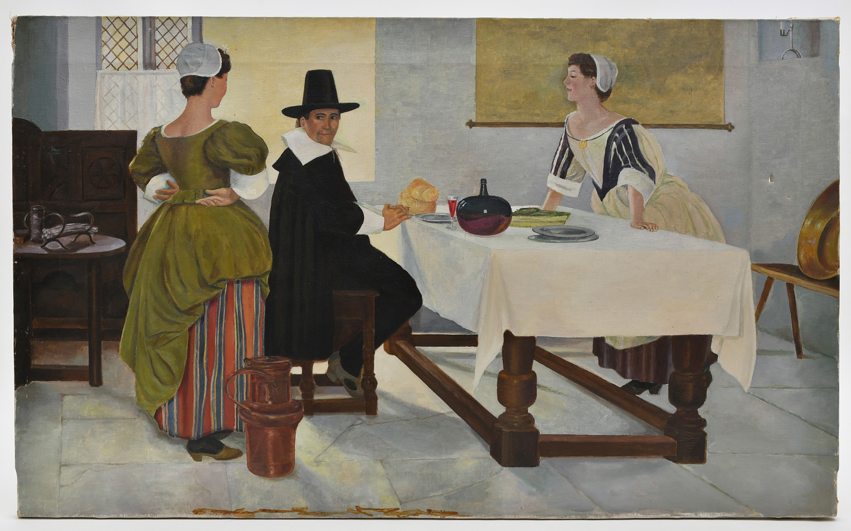 SVEN SJÖDÉN. 3 st tavlor, 2 st olja på duk, 1 st olja på pannå¨. Symaskin " Singer", kvinna, väntar på middag.