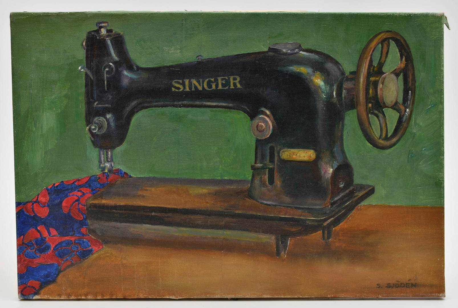 SVEN SJÖDÉN. 3 st tavlor, 2 st olja på duk, 1 st olja på pannå¨. Symaskin " Singer", kvinna, väntar på middag.