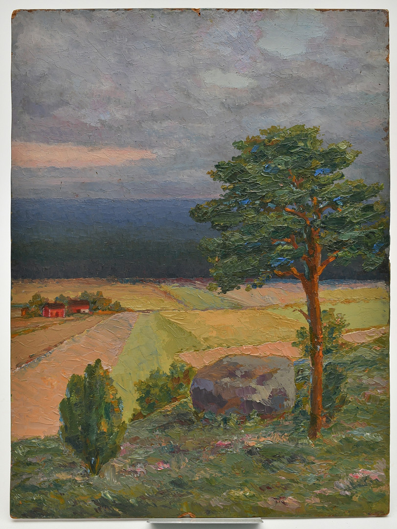 SVEN SJÖDÉN. 4 st tavlor. Landskap och stilleben. 2 st olja på pannå, 2 st oljekrita.