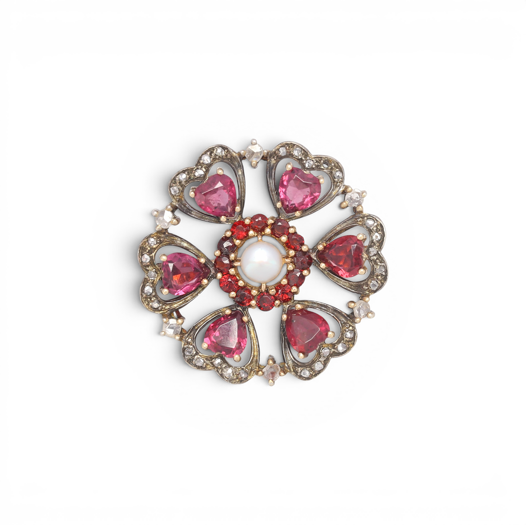 Floral brooch with gemstones, late 19th Century.