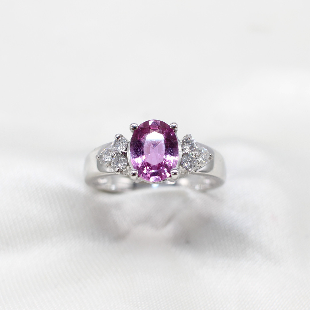 DIAMOND & PINK SAPPHIRE TRILOGY RING.