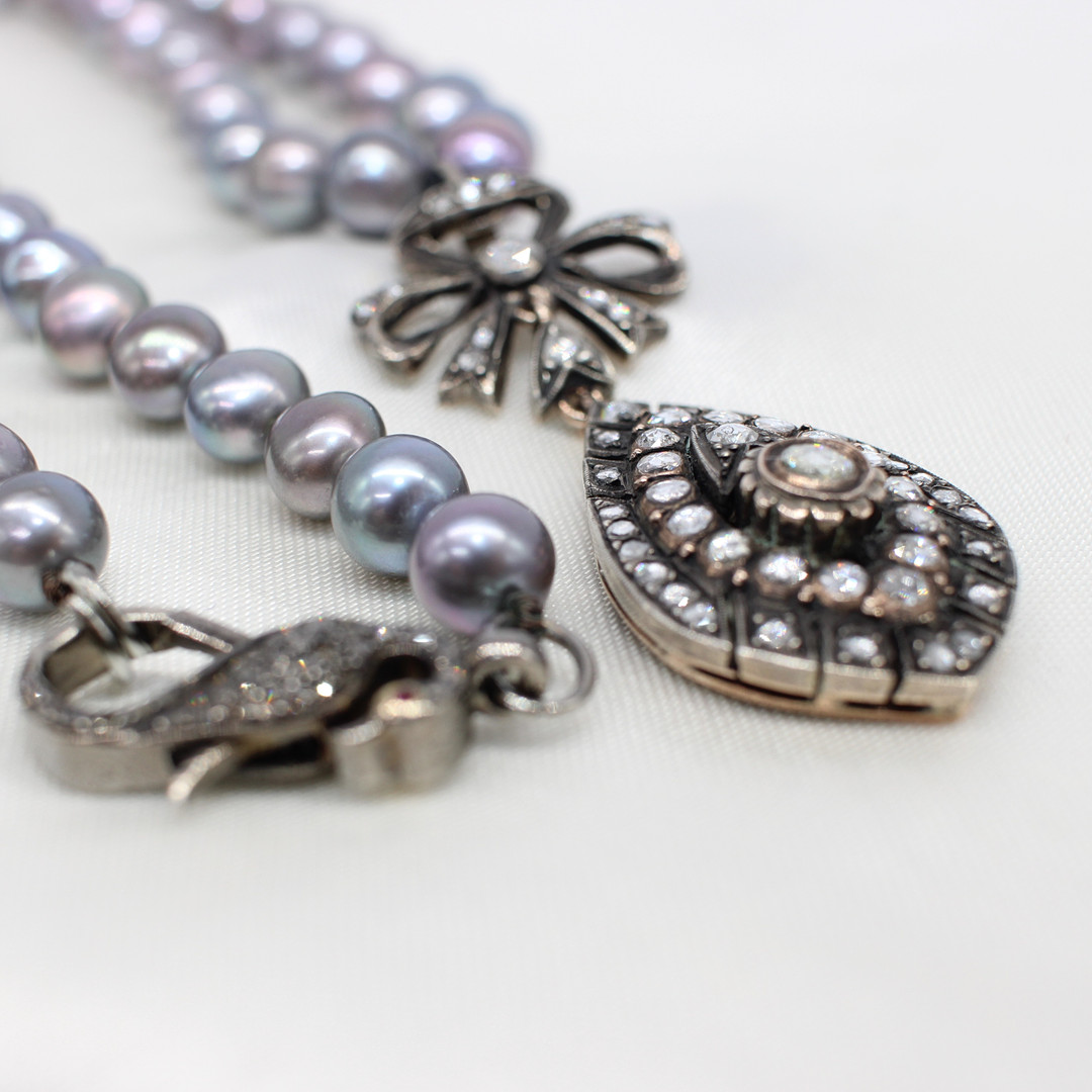 PEARL, RUBY & DIAMOND NECKLACE.