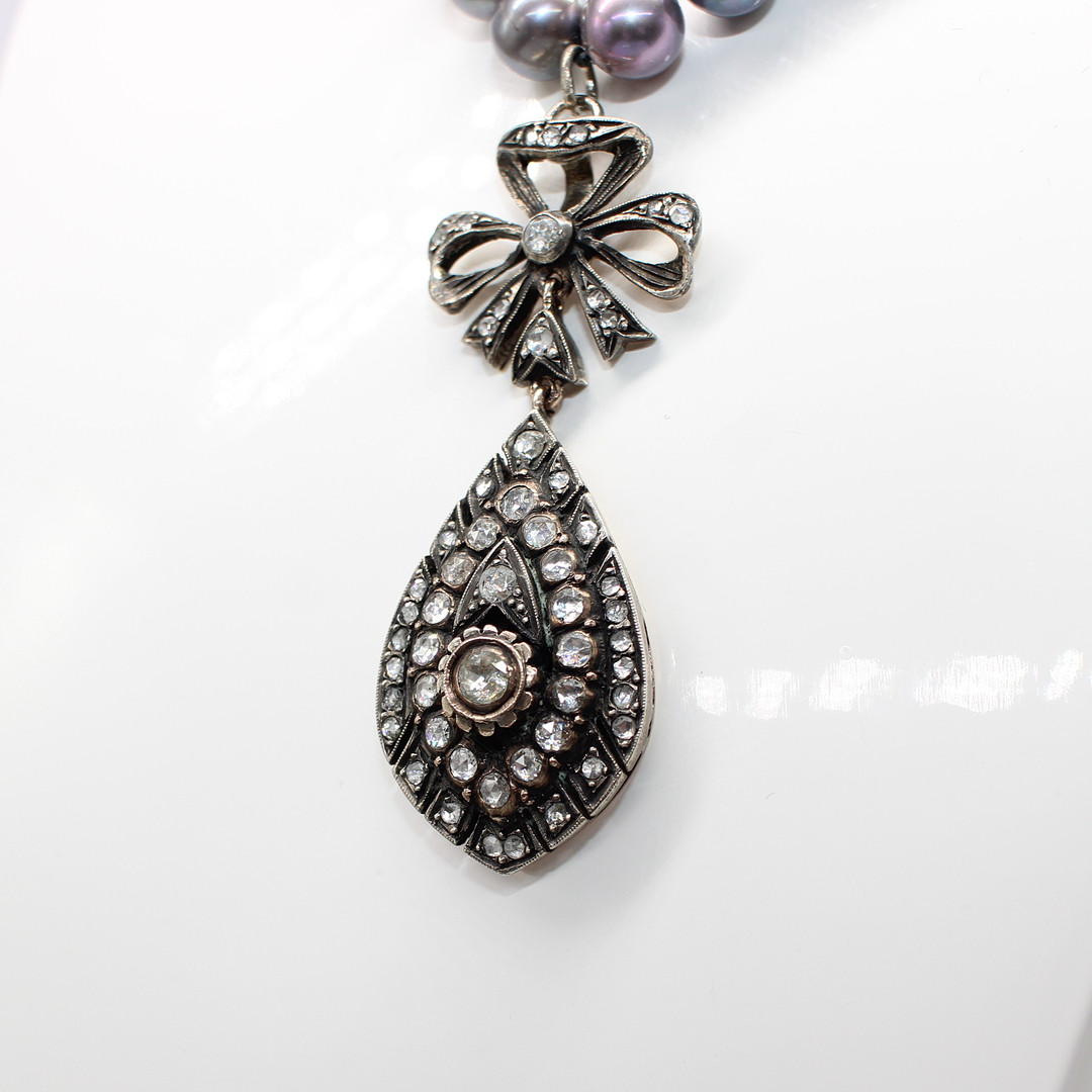 PEARL, RUBY & DIAMOND NECKLACE.