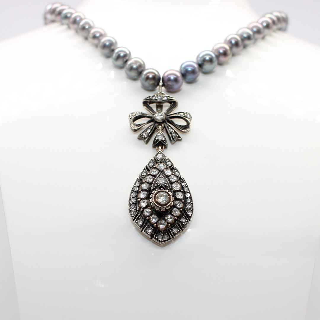 PEARL, RUBY & DIAMOND NECKLACE.