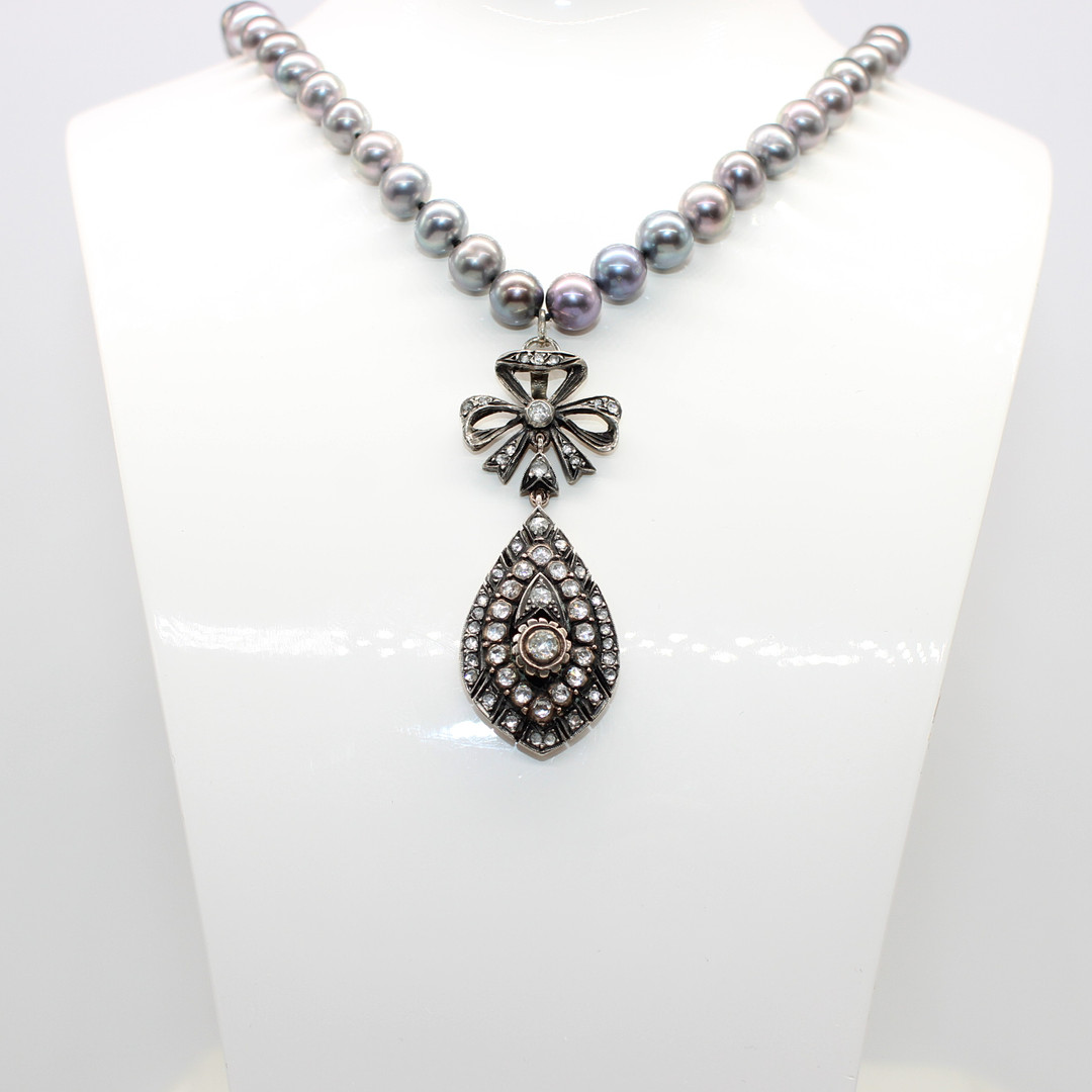 PEARL, RUBY & DIAMOND NECKLACE.