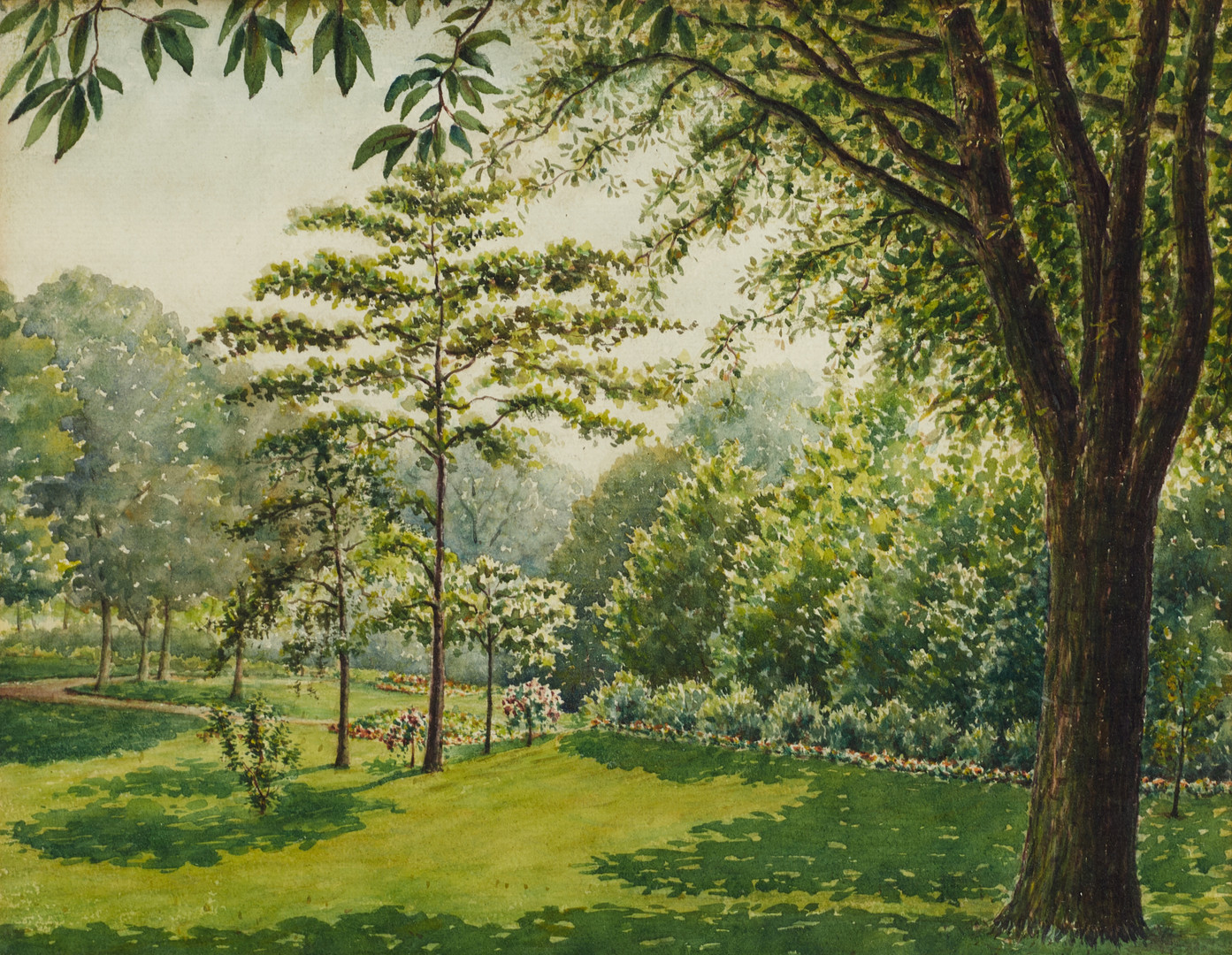 JULES MOUQUET (Frankrike, 1800/1900-tal). Blommande park, signerad i blyerts, akvarell.
