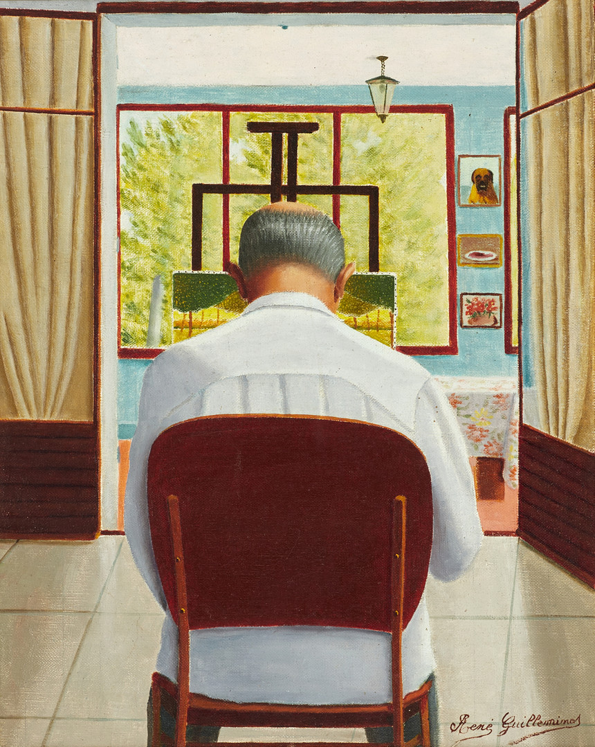 RENE GUILLEMINOT (1900-1975). Konstnären vid sitt staffli, signerad, olja på duk.