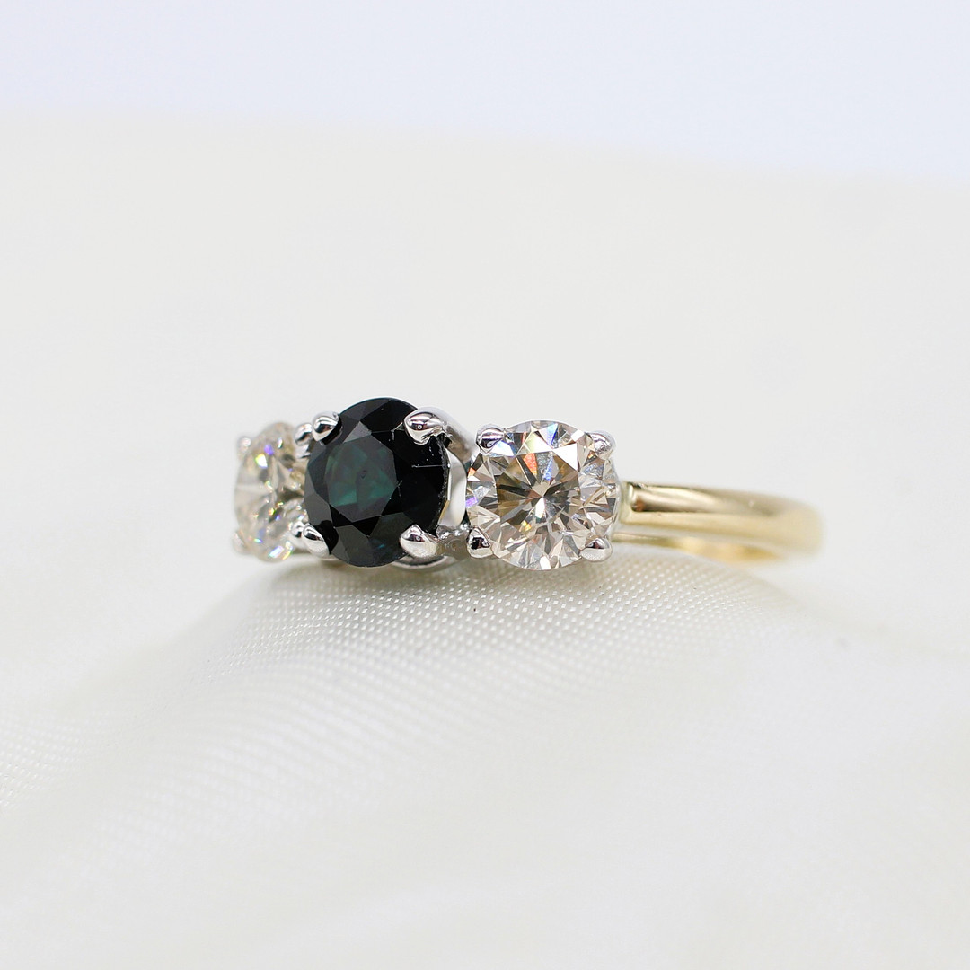CERTIFIED SAPPHIRE & DIAMOND TRILOGY RING.