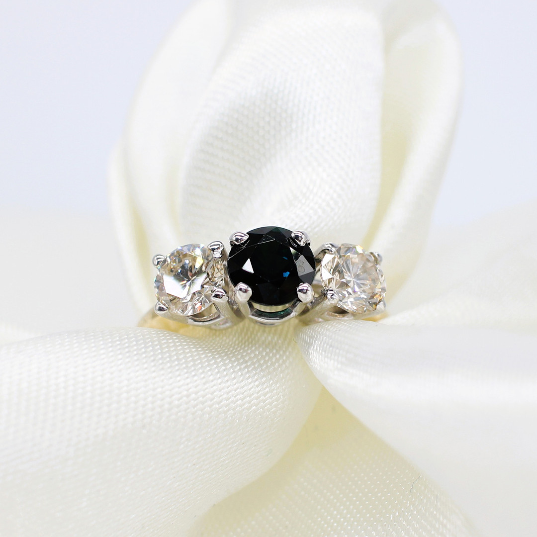 CERTIFIED SAPPHIRE & DIAMOND TRILOGY RING.