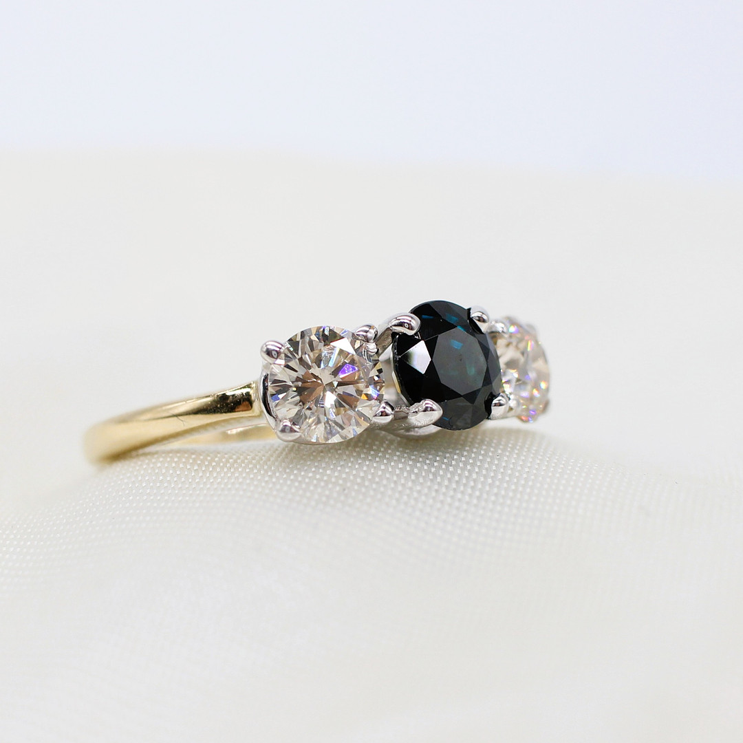 CERTIFIED SAPPHIRE & DIAMOND TRILOGY RING.