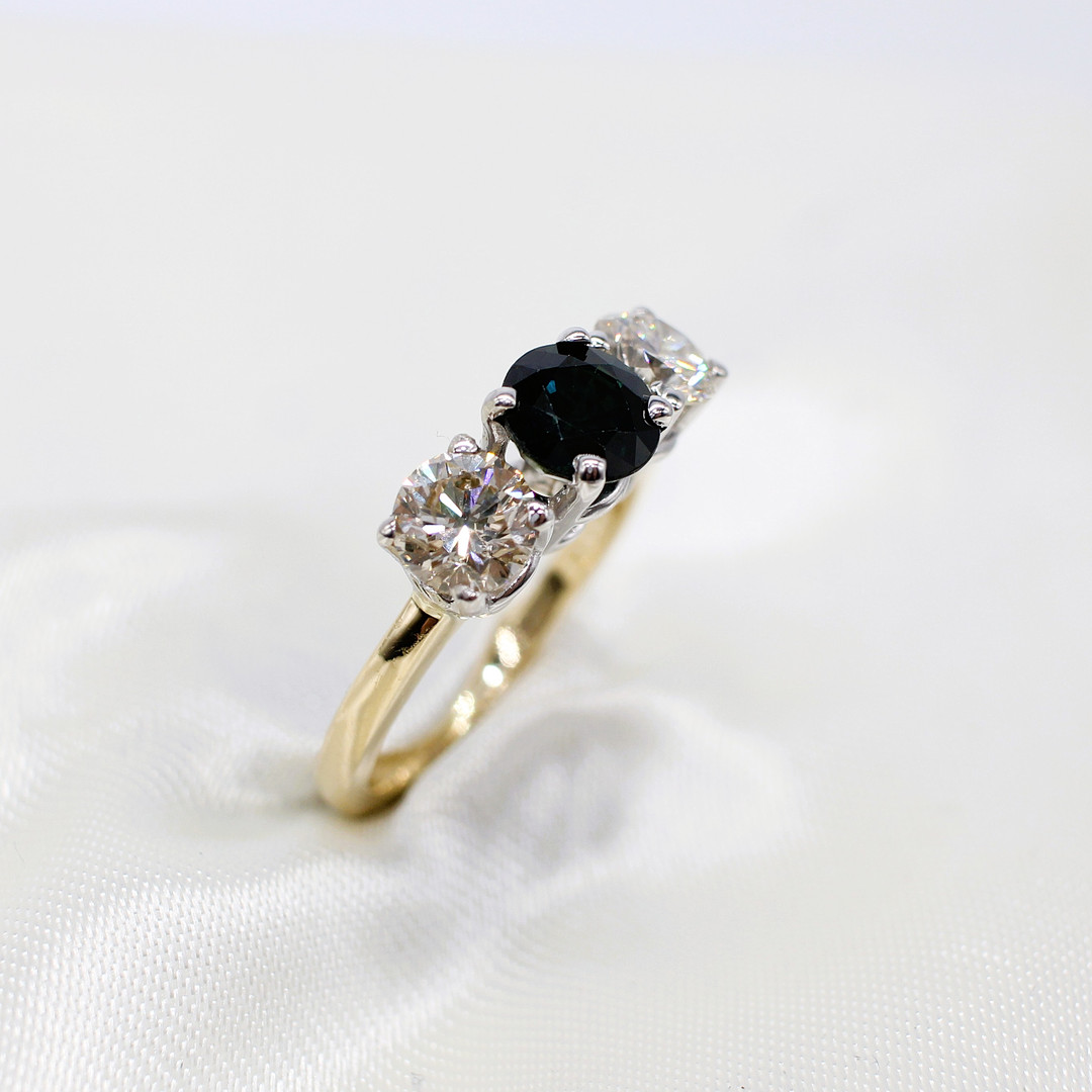 CERTIFIED SAPPHIRE & DIAMOND TRILOGY RING.